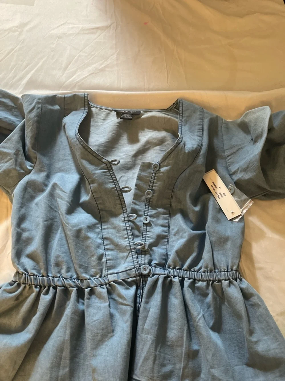 Blue Peplum Blouse Womens Small V Neck Button Front Ruffle Sleeve Top - Picture 10 of 10
